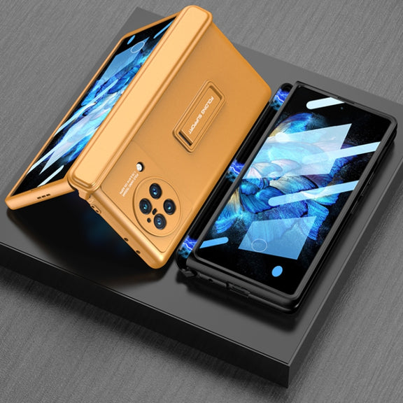 For vivo X Fold GKK Magnetic Hinge Flip Phone Case with Holder(Orange)