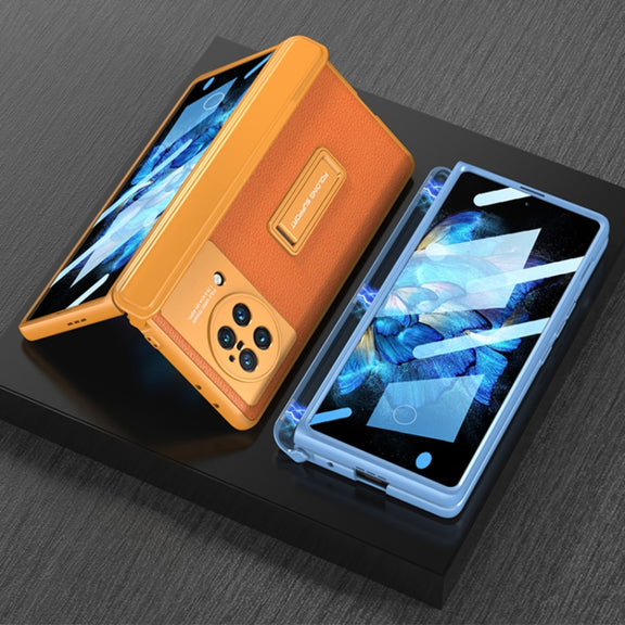 For vivo X Fold GKK Magnetic Hinge Flip Leather Phone Case with Holder(Orange)