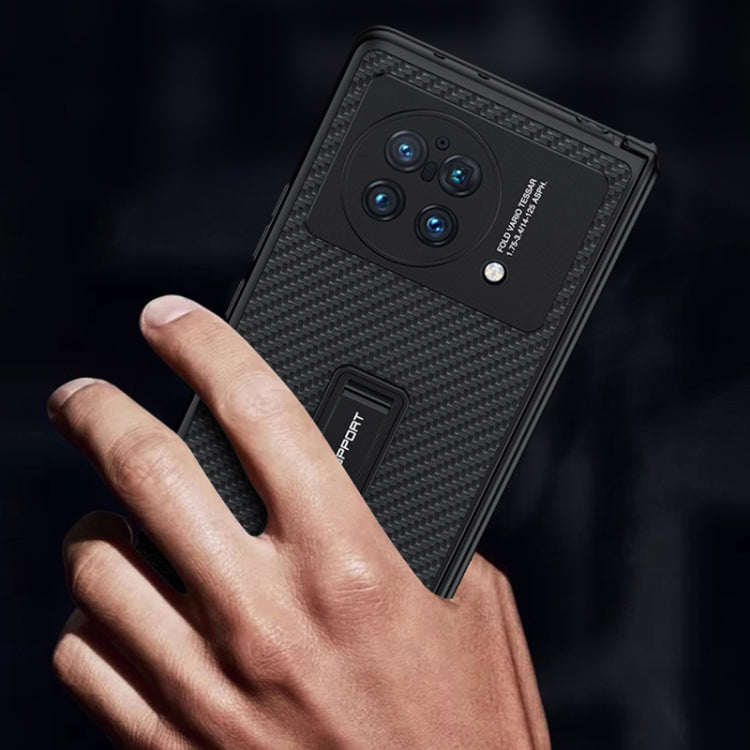 For vivo X Fold GKK Magnetic Hinge Flip Leather Phone Case with Holder(Carbon Fiber)