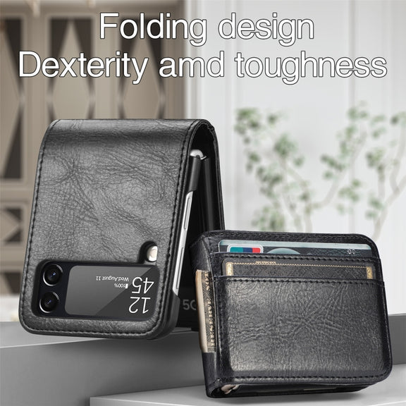For Samsung Galaxy Z Flip4 5G Vertical Flip Card Slot Leather Phone Case(Black)