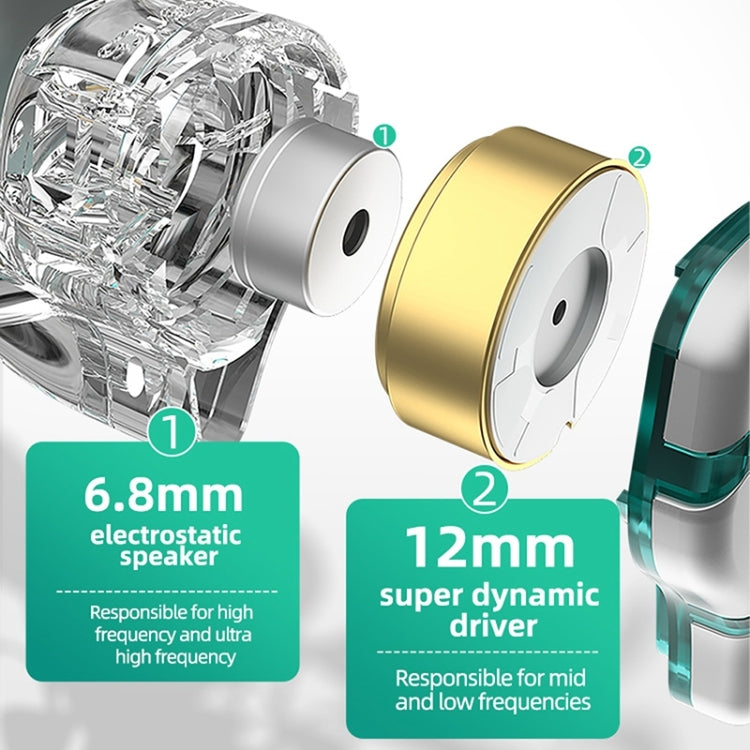 KZ-ZES Electrostatic Dynamic Hybrid HIFI In-Ear Headphones,Length: 1.2m(With Microphone)
