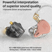 KZ-DQ6S 1.2m Three-Unit Dynamic Subwoofer In-Ear Headphones, Style:Without Microphone(Black)