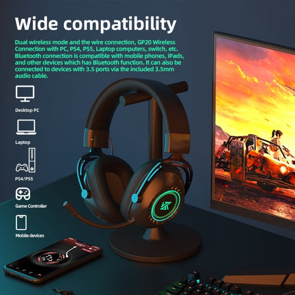 KZ-GP20 Bluetooth/2.4G Dual Mode Gaming RGB Lighting Headphones(Black)
