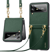 For Samsung Galaxy Z Flip3 5G SULADA Litchi Texture Leather + TPU Phone Case with Strap(Green)