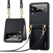 For Samsung Galaxy Z Flip3 5G SULADA Litchi Texture Leather + TPU Phone Case with Strap(Black)