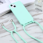 For iPhone 14 Candy Colors TPU Protective Phone Case with Lanyard (Mint Green)