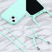 For iPhone 14 Candy Colors TPU Protective Phone Case with Lanyard (Mint Green)