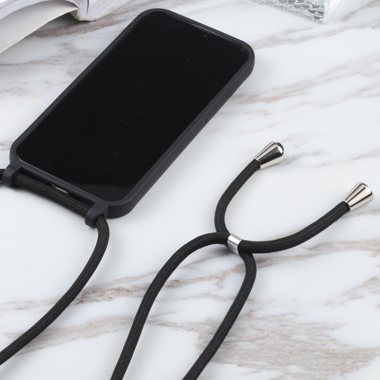 For iPhone 14 Plus Candy Colors TPU Protective Phone Case with Lanyard (Black)