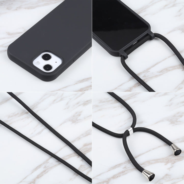 For iPhone 14 Plus Candy Colors TPU Protective Phone Case with Lanyard (Black)