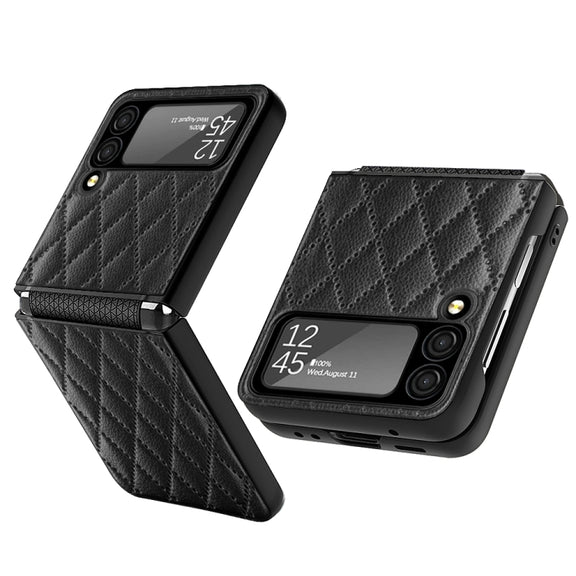 For Samsung Galaxy Z Flip4 Diamond Lattice Hinge Phone Case(Black)