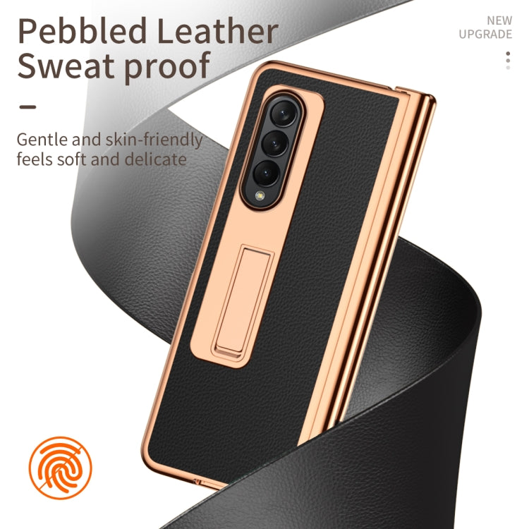For Samsung Galaxy Z Fold4 Litchi Texture Leather Hinged Electroplated Phone Case with Pen(Black)