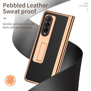For Samsung Galaxy Z Fold4 Litchi Texture Leather Hinged Electroplated Phone Case with Pen(Black)