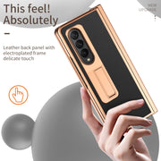 For Samsung Galaxy Z Fold4 Litchi Texture Leather Hinged Electroplated Phone Case with Pen(Black)