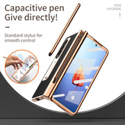 For Samsung Galaxy Z Fold4 Litchi Texture Leather Hinged Electroplated Phone Case with Pen(Black)