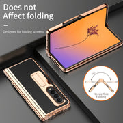 For Samsung Galaxy Z Fold4 Litchi Texture Leather Hinged Electroplated Phone Case with Pen(Black)