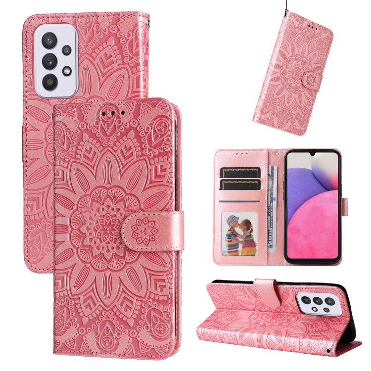For Samsung Galaxy A33 5G Embossed Sunflower Leather Phone Case(Pink)