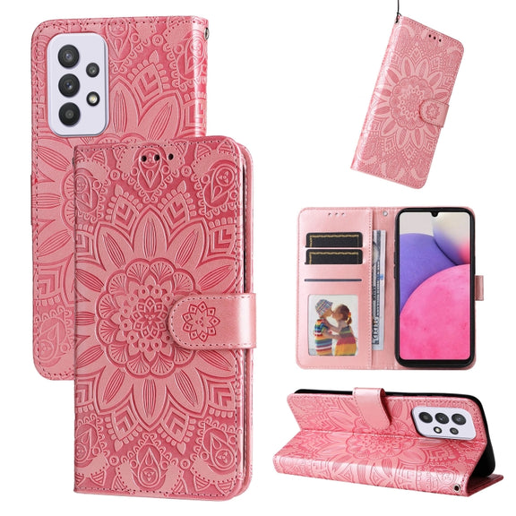 For Samsung Galaxy A33 5G Embossed Sunflower Leather Phone Case(Pink)