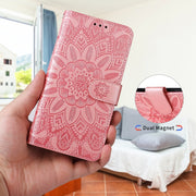 For Samsung Galaxy A33 5G Embossed Sunflower Leather Phone Case(Pink)