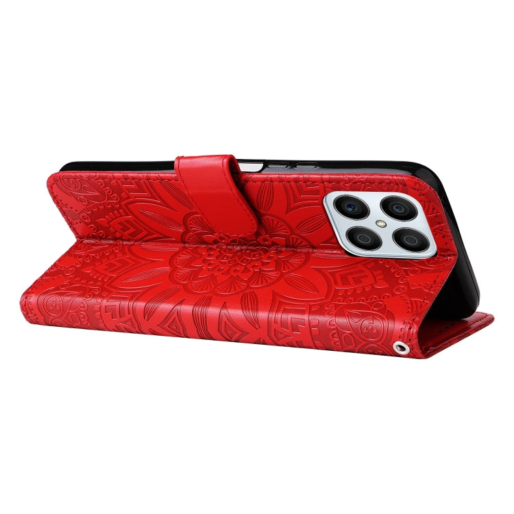 For Honor X8 / X30i Embossed Sunflower Leather Phone Case(Red)