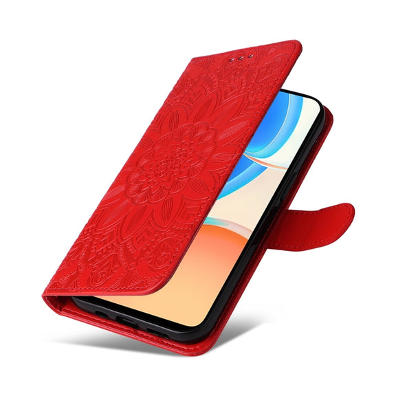 For Honor X8 / X30i Embossed Sunflower Leather Phone Case(Red)
