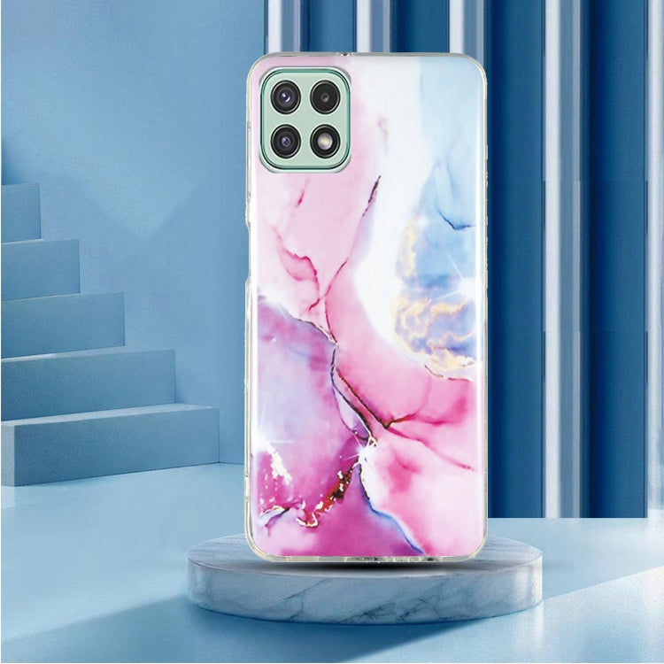 For Samsung Galaxy A22 5G IMD Marble Pattern TPU Phone Case(Pink Blue)