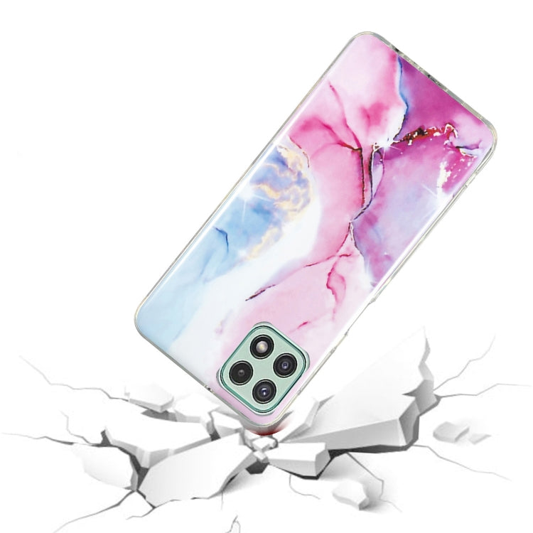For Samsung Galaxy A22 5G IMD Marble Pattern TPU Phone Case(Pink Blue)