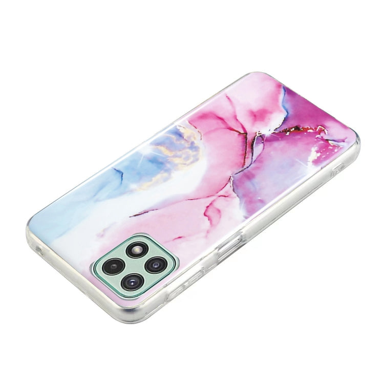 For Samsung Galaxy A22 5G IMD Marble Pattern TPU Phone Case(Pink Blue)