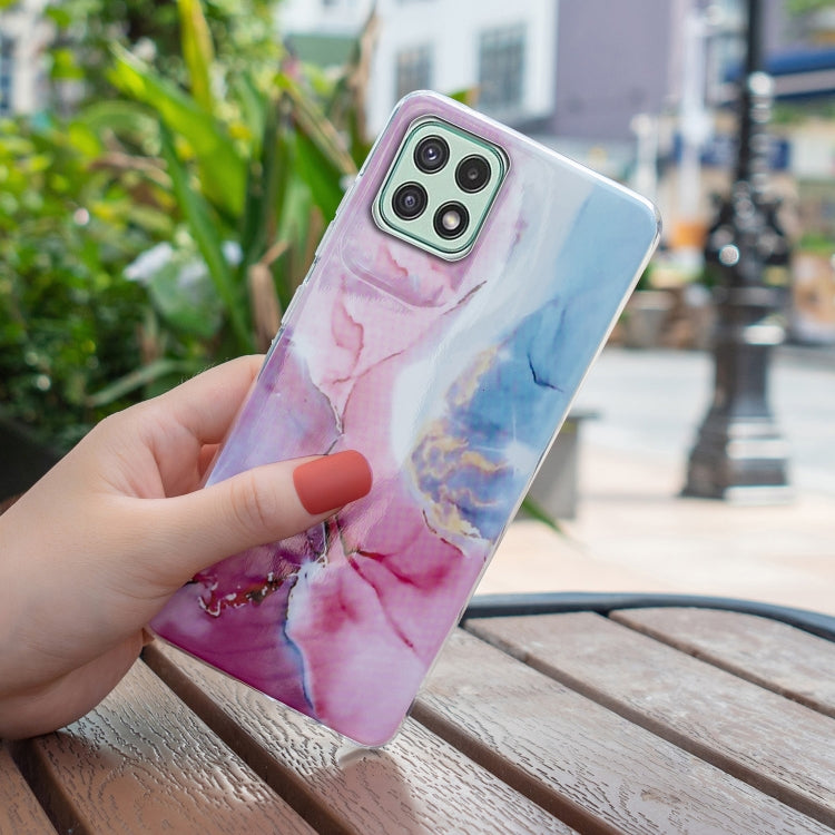 For Samsung Galaxy A22 5G IMD Marble Pattern TPU Phone Case(Pink Blue)