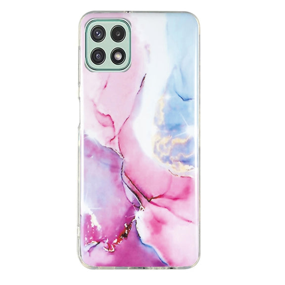 For Samsung Galaxy A22 5G IMD Marble Pattern TPU Phone Case(Pink Blue)