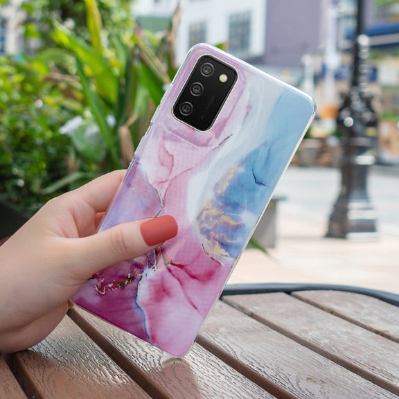 For Samsung Galaxy A02s IMD Marble Pattern TPU Phone Case(Pink Blue)