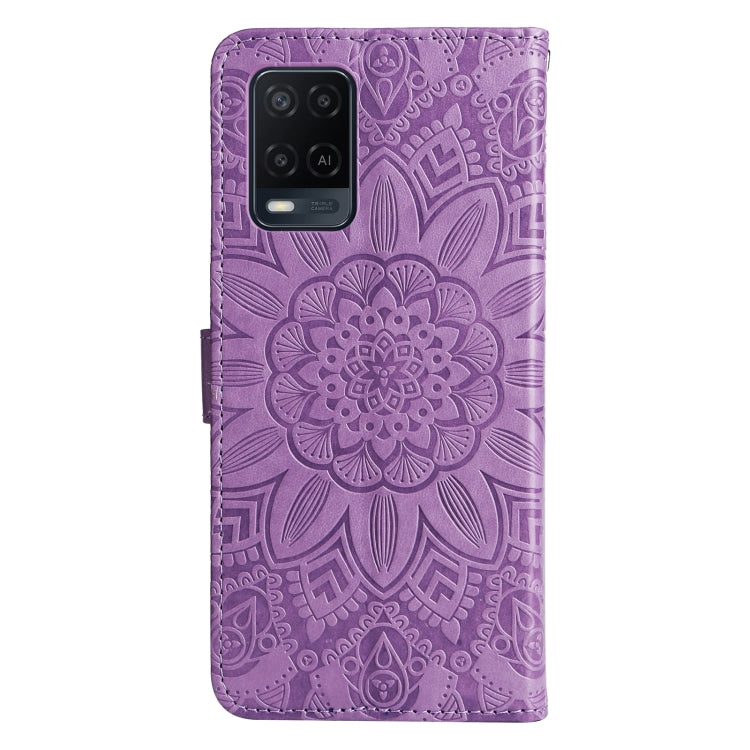 For OPPO A54 4G / A16 / A16s / A55 4G Embossed Sunflower Leather Phone Case(Purple)
