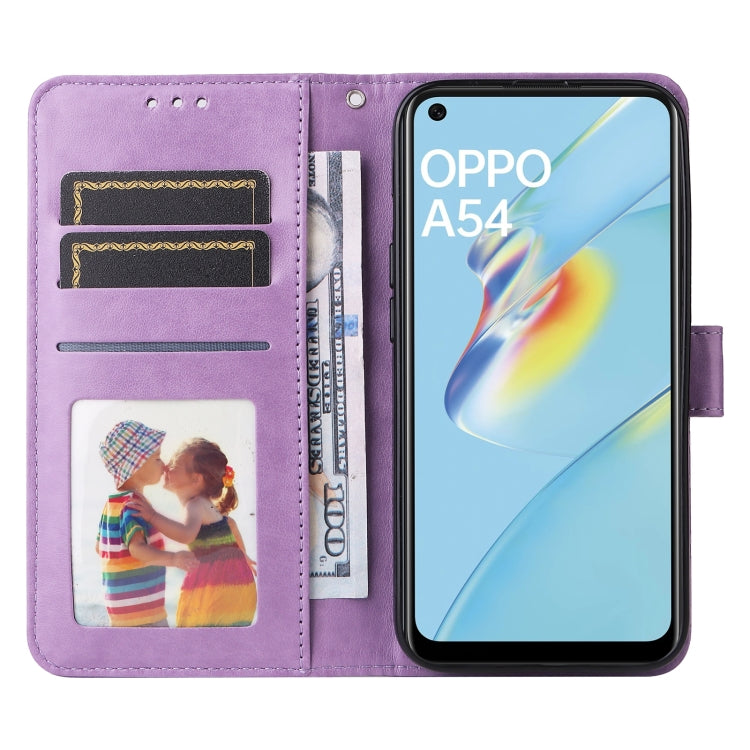 For OPPO A54 4G / A16 / A16s / A55 4G Embossed Sunflower Leather Phone Case(Purple)