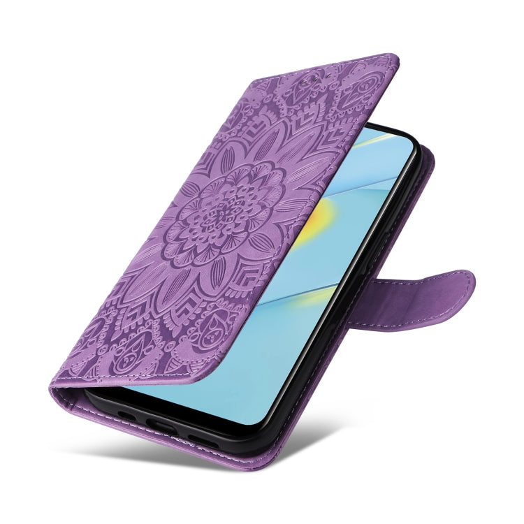 For OPPO A54 4G / A16 / A16s / A55 4G Embossed Sunflower Leather Phone Case(Purple)