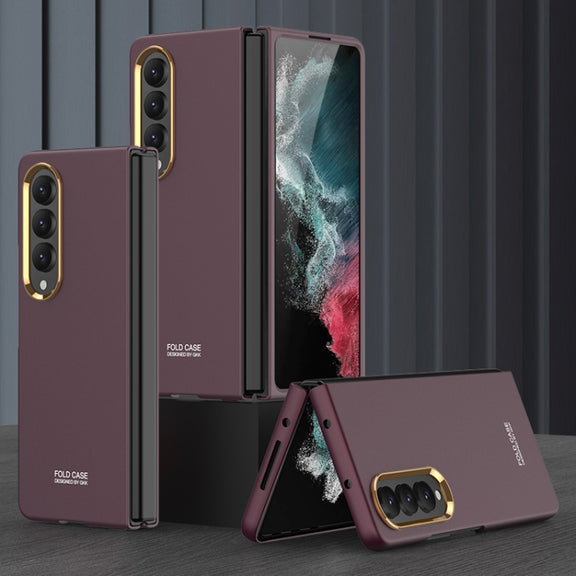 For Samsung Galaxy Z Fold4 GKK Ultra-thin Electroplating Lens Frame Phone Case(Brown)