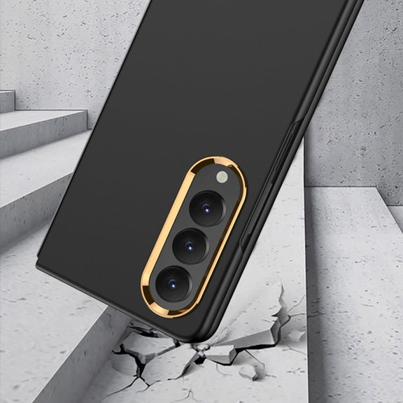 For Samsung Galaxy Z Fold4 GKK Ultra-thin Electroplating Lens Frame Phone Case(Brown)