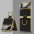 For Samsung Galaxy Z Flip4 GKK Weave Texture Electroplating Protective Phone Case(Black) - Galaxy Z Flip4 5G Cases by GKK | Online Shopping South Africa | PMC TechLife