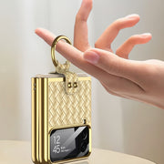 For Samsung Galaxy Z Flip4 GKK Weave Texture Electroplating Protective Phone Case(Rose Gold)