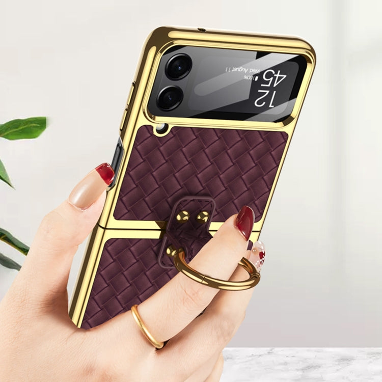 For Samsung Galaxy Z Flip4 GKK Weave Texture Electroplating Protective Phone Case(Brown)