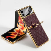 For Samsung Galaxy Z Flip4 GKK Integrated Plating + Leather Phone Case with Ring(Dark Red)
