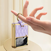 For Samsung Galaxy Z Flip4 GKK Integrated Plating + Leather Phone Case with Ring(Purple)