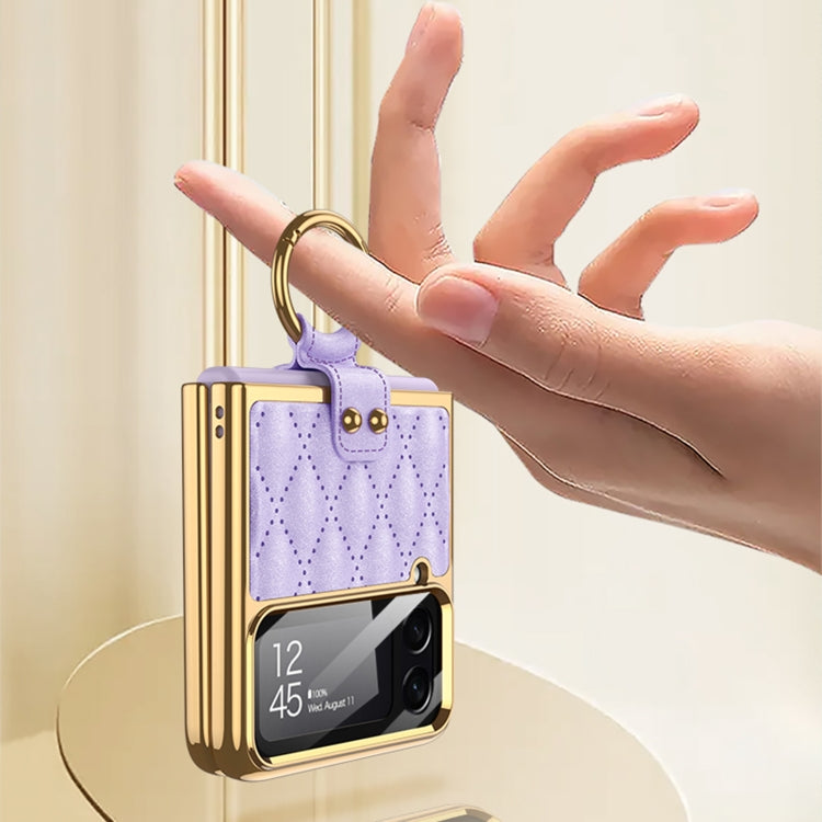 For Samsung Galaxy Z Flip4 GKK Integrated Plating + Leather Phone Case with Ring(Orange)