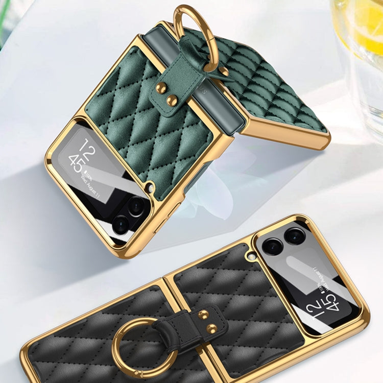 For Samsung Galaxy Z Flip4 GKK Integrated Plating + Leather Phone Case with Ring(Orange)