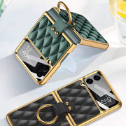 For Samsung Galaxy Z Flip4 GKK Integrated Plating + Leather Phone Case with Ring(Orange)