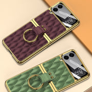 For Samsung Galaxy Z Flip4 GKK Integrated Plating + Leather Phone Case with Ring(Orange)