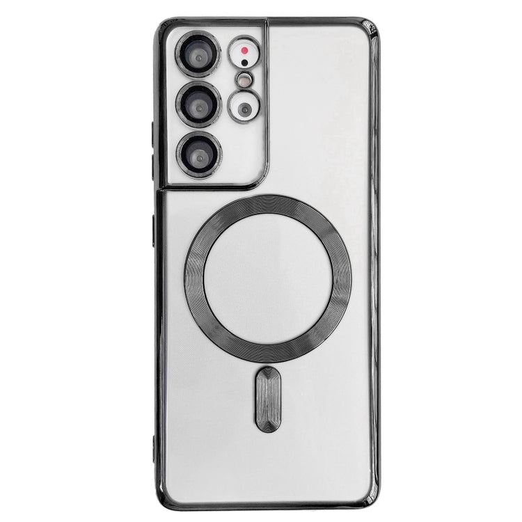 For Samsung Galaxy S22 Ultra 5G Electroplated Frame MagSafe Magnetic Phone Case(Black)