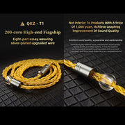 QKZ T1 8 Core TC Silver Plated 3.5mm 0.75mm 2PIN HIFI Earphone Update Cable(Brown)
