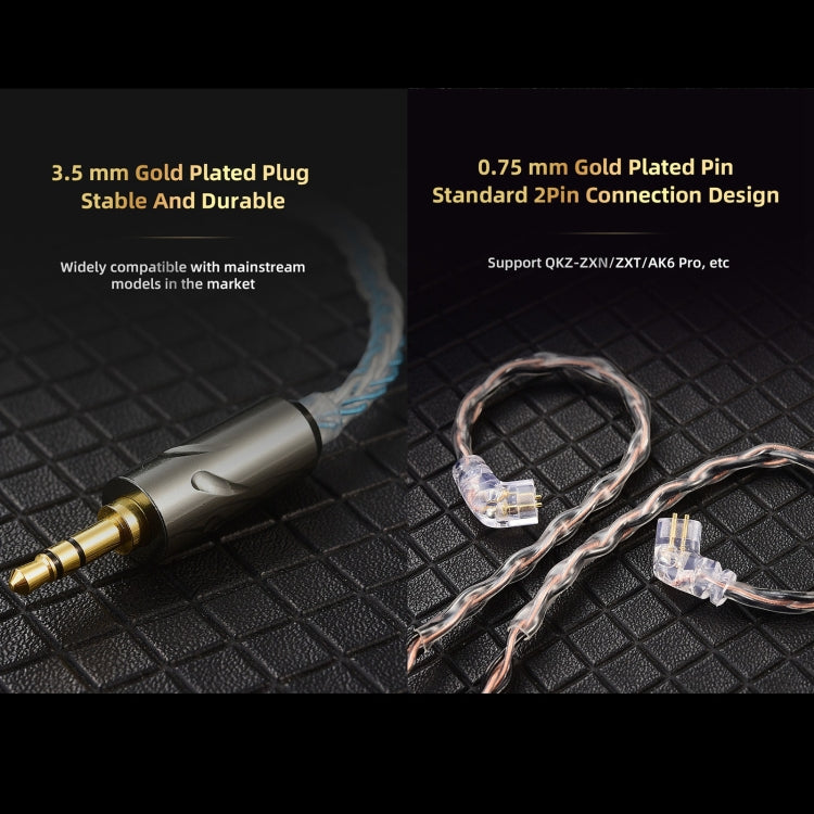 QKZ T1 8 Core TC Silver Plated 3.5mm 0.75mm 2PIN HIFI Earphone Update Cable(Brown)