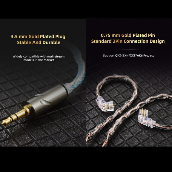 QKZ T1 8 Core TC Silver Plated 3.5mm 0.75mm 2PIN HIFI Earphone Update Cable(Brown)