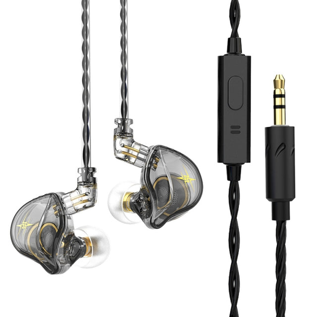 QKZ ZXT Sports In-ear Wired Control Plug HIFI Stereo Stage Monitor Earphone, Style:with Mic(Transparent Grey)