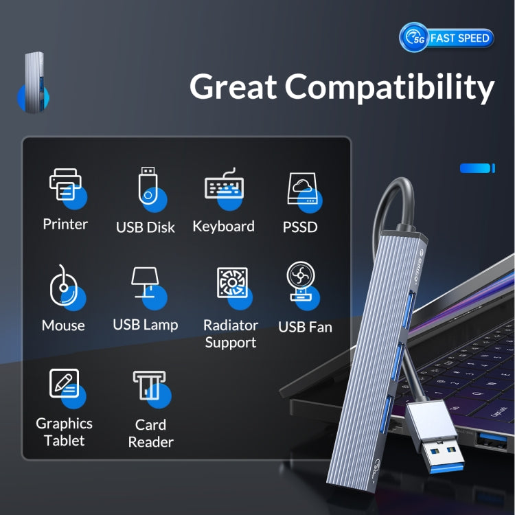 ORICO AH-A13 USB 3.0 x 1 + USB 2.0 x 3 to USB 3.0 HUB Adapter(Space Gray)